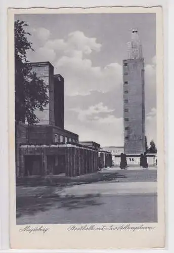 83662 AK Magdeburg - Stadthalle mit Ausstellungsturm 1938