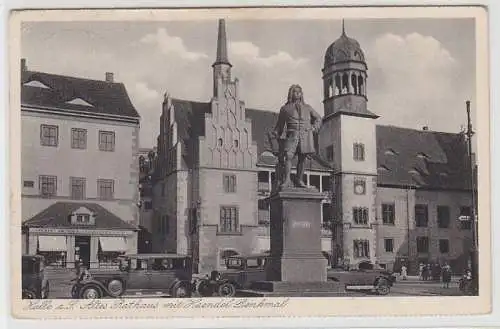 69159 Ak Halle a.S. altes Rathaus mit Händel Denkmal 1936