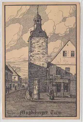 40979 Künstler Ak Köthen Magdeburger Turm 1924