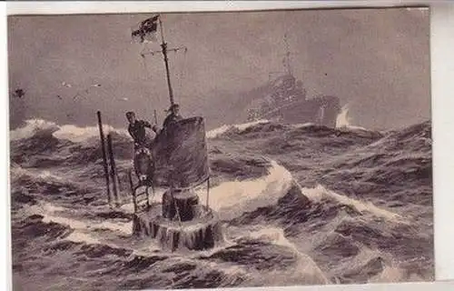 59069 Künstler Ak Unterseeboot in der Nordsee "Auf der Wacht" um 1915