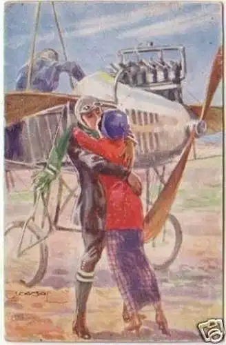 20441 Künstler Ak Flieger und Flugzeug um 1915