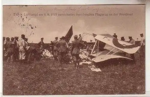 60048 Ak Durch Luftkampf am 9.8.1915 vernichtes franz. Flugzeug an der Westfront