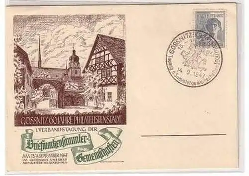 42681 Anlaßkarte mit Sonderstempel Gößnitz Tagung der Sammlergemeinschaften 1947