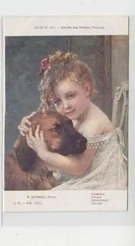 36841 Künstler Ak Mädchen schmußt mit Hund um 1910