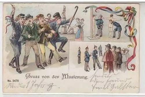 14393 Militär Humor Ak Gruß von der Musterung 1902