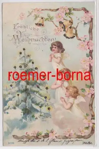 81736 Weihnachts Ak 3 Engel vor Weihnachtsbaum 1900