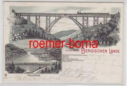 78963 Ak Lithographie Gruss aus dem Bergischen Lande Thalsperre und Brücke 1900