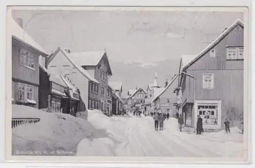 95540 Ak Braunlage im Oberharz - Straßenansicht im Schnee 1937