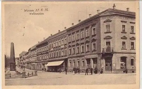 58596 Ak Wurzen Wettinerplatz mit Buchhandlung 1916