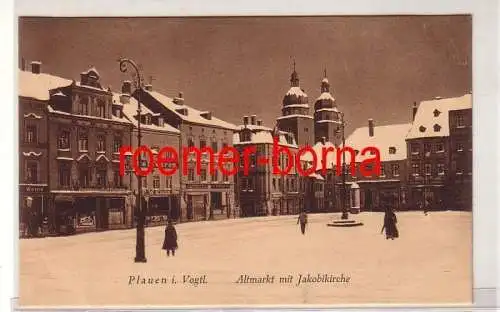 73108 Winter Ak Plauen im Vogtland Altmarkt mit Jakobikirche um 1920