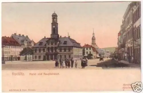 19877 Ak Rochlitz Markt und Hauptstrasse um 1900