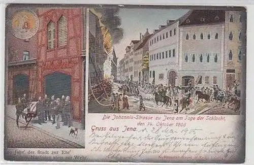 59338 Ak Gruß aus Jena Jonhannisstrasse mit Feuerwehreinsatz 1905