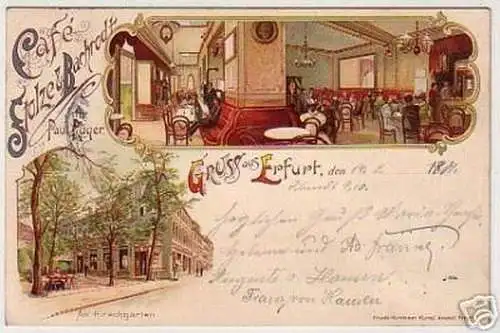 08421 Ak Lithographie Gruß aus Erfurt Cafe 1901