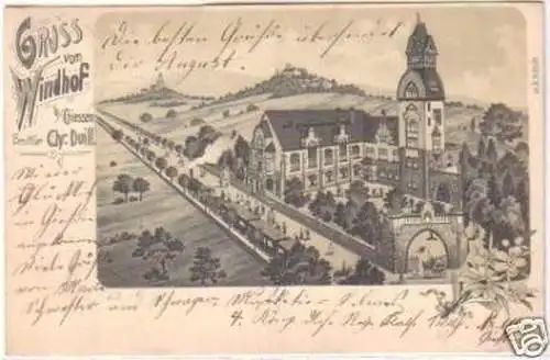 20539 Ak Lithographie Gruß vom Windhof bei Giessen 1899