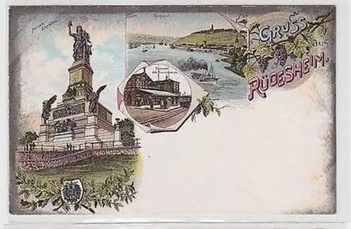 63619 Ak Lithographie Gruss aus Rüdesheim um 1900