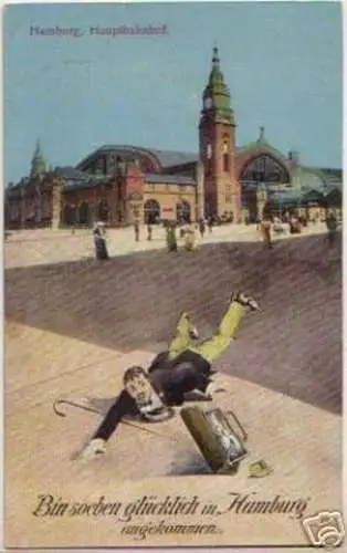 11172 Humor Ak Hamburg Hauptbahnhof um 1910