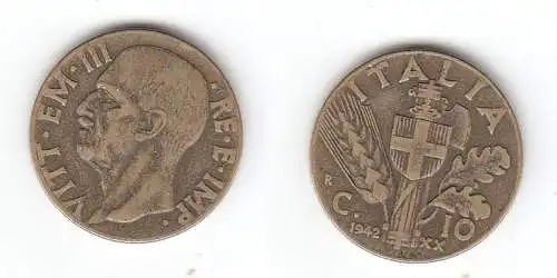 10 Centesimi Messing Münze Italien 1942 (111759)