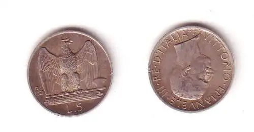 5 Lira Silber Münze Italien 1927 R ss