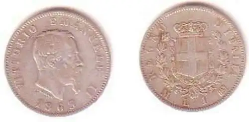 1 Lira Silber Münze Italien 1863 M