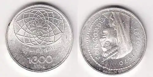 1000 Lire Silber Münze Italien Roma Capitale, Concordia 1870-1970