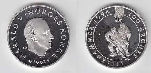 100 Kroner Silber Münze Norwegen Olympia 1992 PP