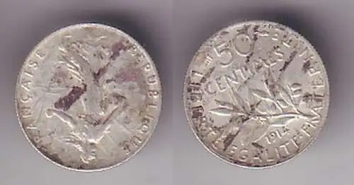 50 Centimes Silber Münze Frankreich 19154