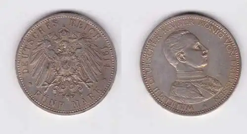 5 Mark Silbermünze Preussen Wilhelm II in Uniform 1914 A Jäger 114 vz (148225)