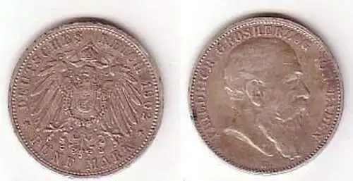 5 Mark Silber Münze Baden Großherzog Friedrich 1902