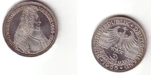 BRD Gedenk Münze 5 Mark Markgraf von Baden 1955 (BN3481)