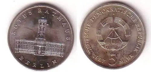 DDR Gedenk Münze 5 Mark Berlin Rotes Rathaus 1987 (110244)