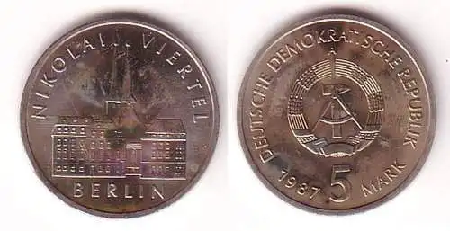 DDR Gedenk Münze 5 Mark Berlin Nikolaiviertel 1987 (110493)