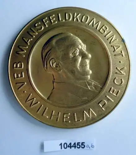 riesige rare vergoldete DDR Medaille VEB Mansfeldkombinat Wilhelm Pieck 1965