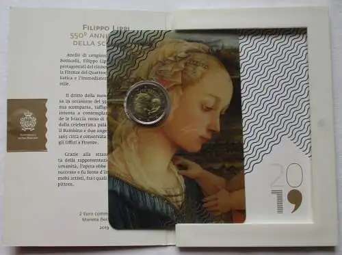 San Marino 2 Euro 2019 Filippo Lippi 550. Todestag Blister/Folder Stgl. (131254)