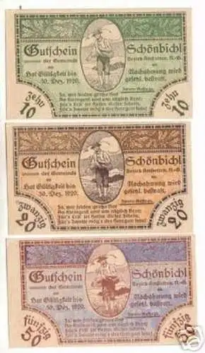 3 Banknoten Notgeld der Gemeinde Schönbichl N.Ö. 1920