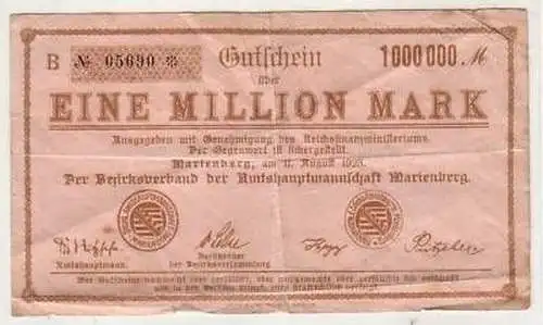 Banknote 1 Million Mark Inflation Marienberg 11.08.1923