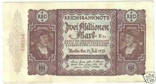 seltene Banknote 2 Millionen Mark23.7.1923 Rosenberg 89