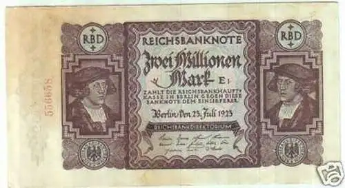 seltene Banknote 2 Millionen Mark23.7.1923 Rosenberg 89