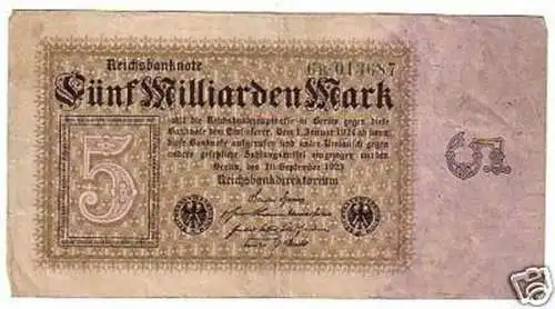 seltene Banknote 5 Milliarden M 10.9.1923 Rosenberg 112