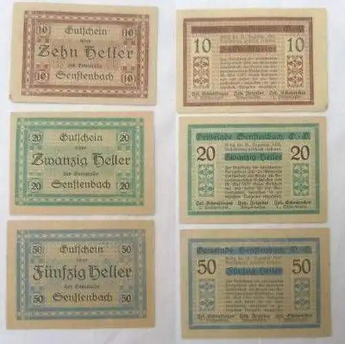 3 Banknoten Notgeld Gemeinde Senftenbach 1920