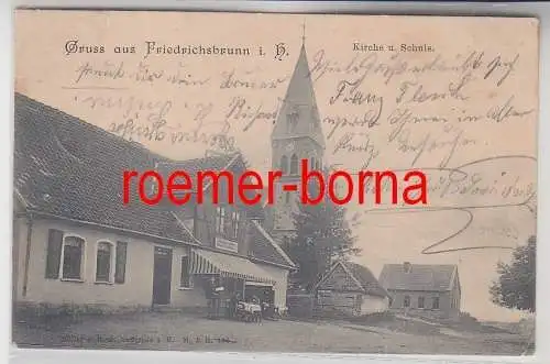 77292 Ak Gruß aus Friedrichsbrunn im Harz Kirche und Schule 1905