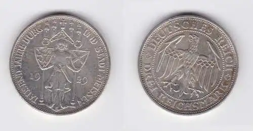 Silber Münze 3 Mark 1000 Jahre Stadt Meißen 1929 E ss+ (156075)