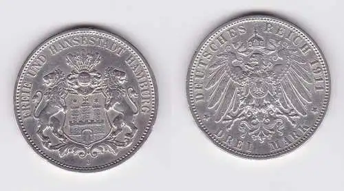 3 Mark Silbermünze Freie und Hansestadt Hamburg 1911 Jäger 64  (124450)