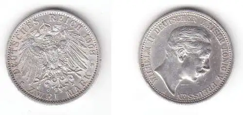 2 Mark Silbermünze Preussen Kaiser Wilhelm II 1908 Jäger 102  (111638)