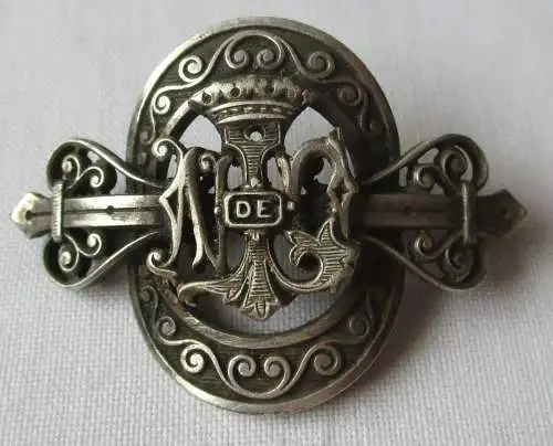 seltene Brosche Silber mit gekröntem Monogramm um 1920 (144746)