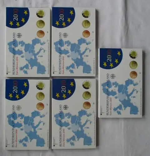 BRD Lot von 5 x KMS 2010 A, D, F, G, J, mit 2 € Bremen, Komplett, PP (109219)