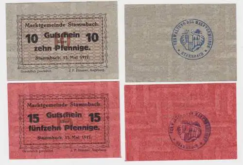 10 und 15 Pfennig Banknote Notgeld Marktgemeinde Stammbach 15. Mai 1917 (140025)