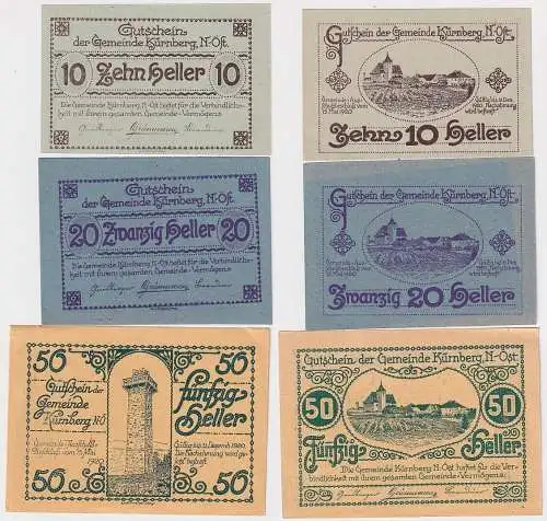 10,20 und 50 Heller Banknoten Notgeld Gemeinde Kürnberg N.Ö. 1920 (127826)