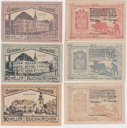 10,20 und 50 Heller Banknoten Notgeld Gemeinde Buchenkirchen 1920 (121712)