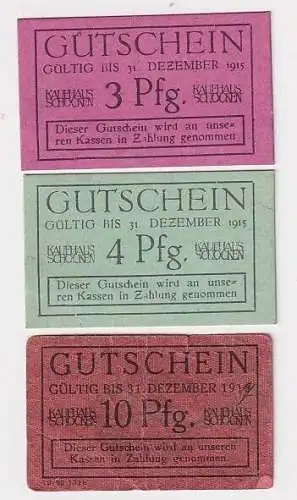 3, 4 & 10 Pfennig Banknoten Notgeld Kaufhaus Schocken o.D. (1915) (118037)