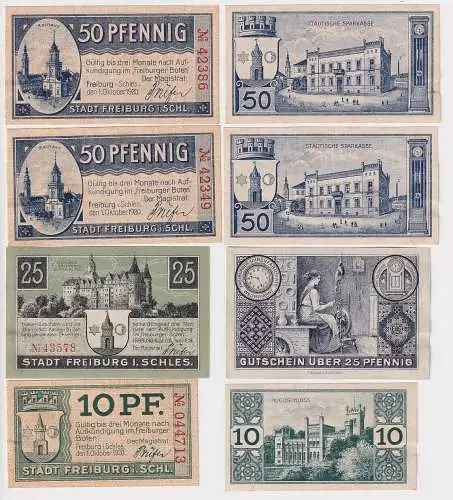 4 Banknoten Notgeld Freiburg in Schlesien 1919/1920 (110321)